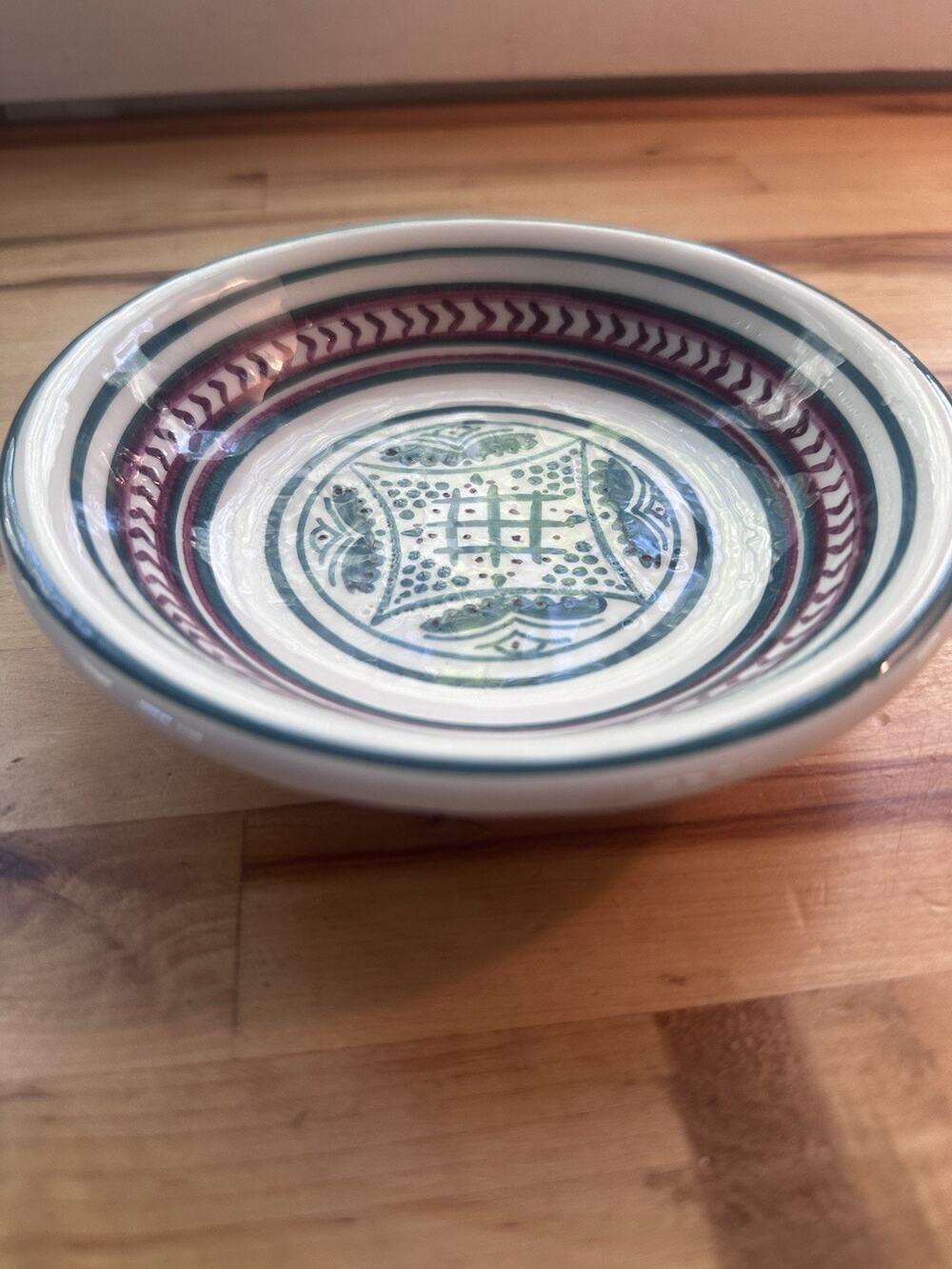 Vintage Safi Moroccan Ceramic Serving Bowl Hand Painted Teal Red Decorative 6"
